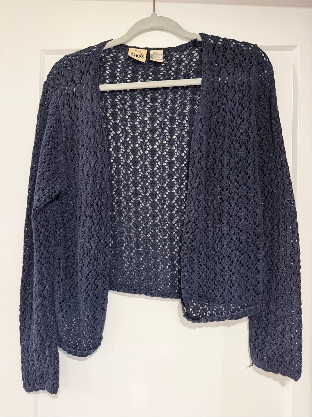 VINTAGE B. Moss Navy Crochet Open-Front Cardigan